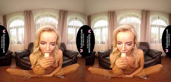  Solo blonde lady, Victoria Pure is masturbating, in VR